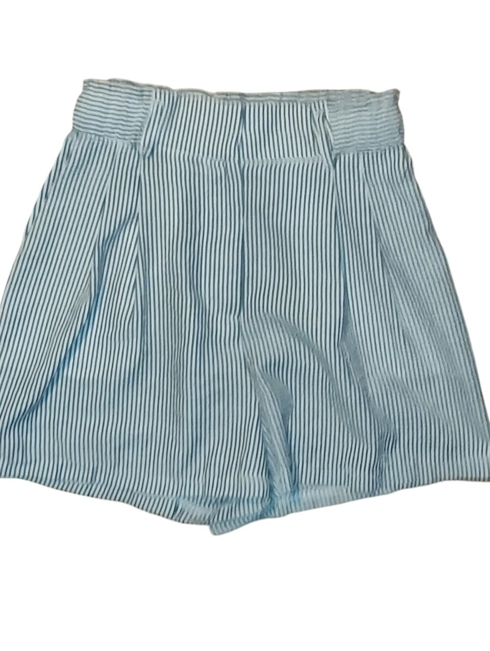 High Waist Blue & White Pin Stripe Pleated Women’s Shorts w/Pockets Size M